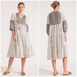 Veronica Beard Eileen Paneled Cotton-Jacquard Checked Georgette Midi Dress Small